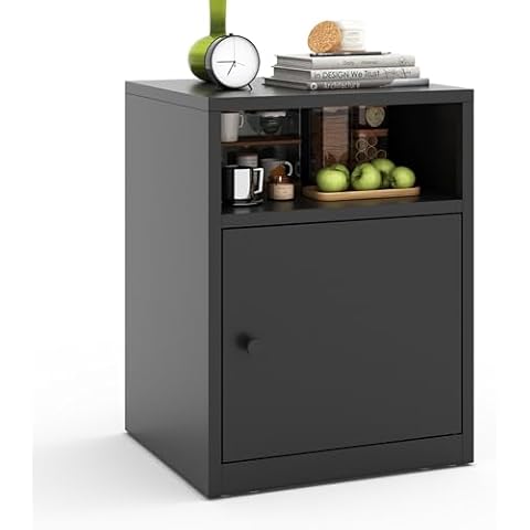 UNICOLY Metal Night Stand, White Bedside Table with Open Shelf, Small Nightstand, Small Dresser, Side Table with Storage for Bedroom and Living Room 19.6" H x 14.9" W x 13.3" D Black Cover