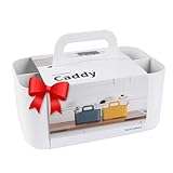 BLUE GINKGO Multipurpose Caddy Organizer - Stackable Plastic Caddy with Handle | Desk, Makeup, Dorm Caddy, Classroom Art Organizers and Storage Tote (Rectangle) - White