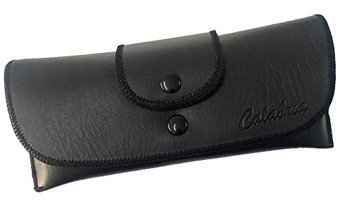 Calabria Double Snap Belt Loop Eyeglass Case PU Leather Vintage Style Old School Eye Glasses Pouch Semi-Hard Sunglass Holder