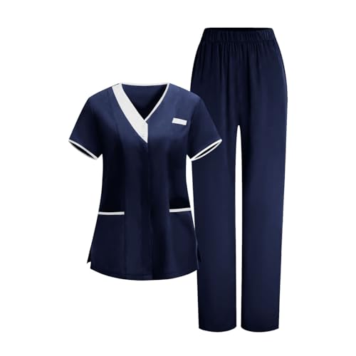 Image of 2026 Scrub for Cleaning Jobs Uniform, Multi Pockets Scrubs for Women Sets, V-Neck Top & Straight Leg Pants Scrubs Set