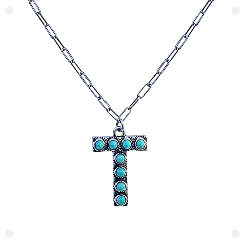 Western Boho Turquoise Letter A-Z Pendant Initial Necklace