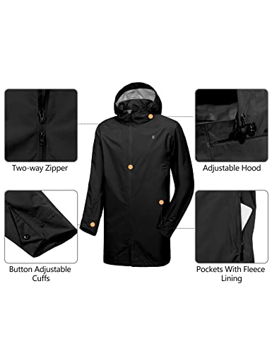 Image of Little Donkey Andy Men's Waterproof Long Rain Shell Jacket Windbreaker | 1OO% Waterproof 3 layer Long Jacke,Hidden Hood, Lightweight Outdoor Rain Coat for Hiking Golf Travel