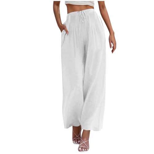Cotton Linen Pants for Women Summer 2025 Wide Leg Baggy Travel Outfits Ladies Boho Beach Palazzo Flowy Pants Loose