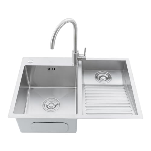 CHINEGER Laundry Sink with Washboard Double-Bowl Laundry Room Sink Stainless