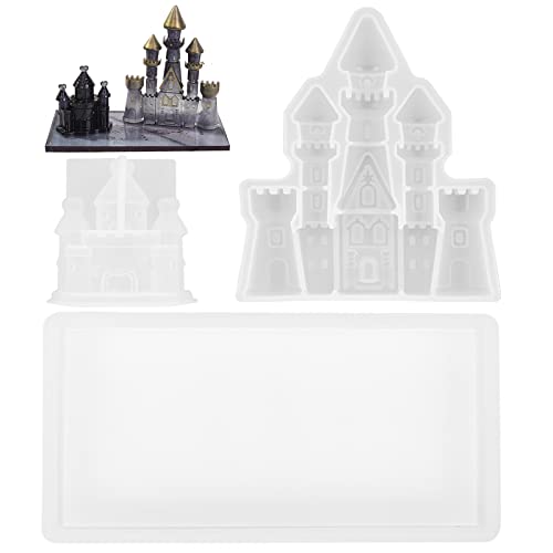 Lazymi Moule Resine Epoxy Château en Silicone, 2 Pièces Moule de Château avec Moule à Plateau Rectangulaire, Château Moule Silicone Resine Epoxy pour Bricolage Artisanat, Décoration de la Maison Cover