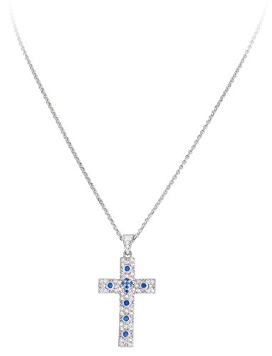 Collier Croix Ag925 zirconium bleu AMEN le cadeau idéal pour elle