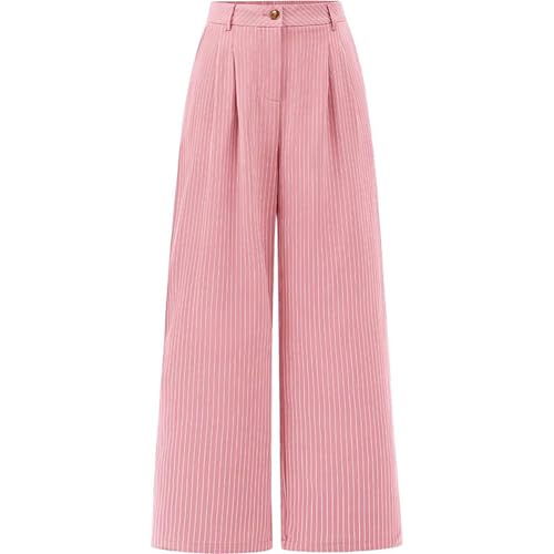 Women Wide Leg Dress Pants Striped Wide Leg Pants High Waisted Loose Fit Business Casual Work Trousers with Pockets