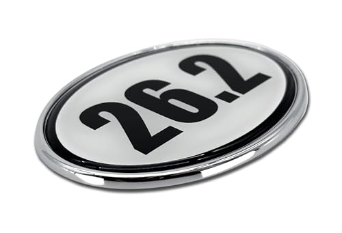Image of Elektroplate 26.2 Black & White Marathon Metal Emblem for Cars, Trucks, and All Auto | Universal Fit at 3.6 inch x 2.5 inch | Weatherproof
