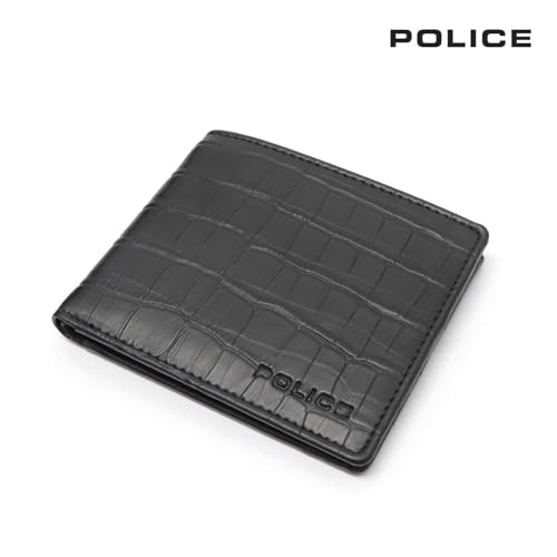 Image of Police Men's Premium Croco Liten Pt Slim Leather Wallet | Slim Wallet with Luxury Finish | Stylish Everyday Wallet for Men | Black