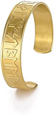 kkjoy Stainless Steel Vintage Viking Bracelet Tree of Life Raven Irish Knotwork 24 Runes Cuff Bangle Wristband Jewelry for Men Women