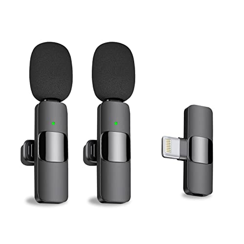 Mini Wireless Lavalier Microphone for iPhone iPad, Professional Lapel Mic, Plug-Play Microphone, 2 Clip on Microphones for Video Recording Podcast Vlog YouTube Stage Singing Interview