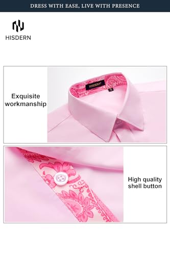 Image of HISDERN Mens Business Dress Shirts Long Sleeve Casual Button Down Shirt Formal Inner Collar Contrast Shirt for Men Wedding