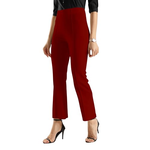 Image of SWADESI STUFF Women's Bell Bottom Trousers - High Waisted Wide Leg Palazzo Pants | Stretchy Cotton Blend Retro Pants for Casual, Office, Party
