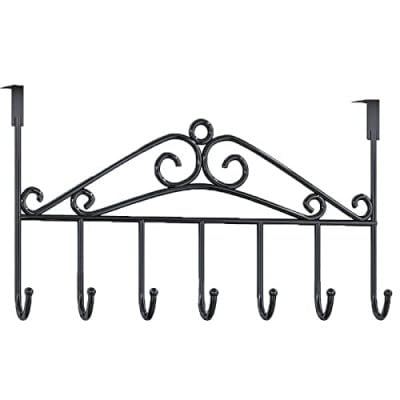 Metal Over The Door Hanger with 7 Hooks | Heavy Duty Door Hanging Organizer for Clothes, Towels, Bags & Accessories | No Drill, Space Saving Behind Door Hangers for Home Office Use - Black-picture-27