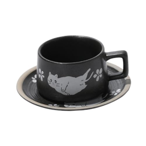 Sharplace Tasse à thé et soucoupe Set Ceramic Vintage Coffee Tup Set Coffee Mug pour Cappuccino Latte Housemands Party Supply Kitchen, Noir