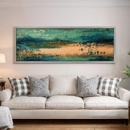 Decoration texturee grand format turquoise en toile panoramique 210cm - 2