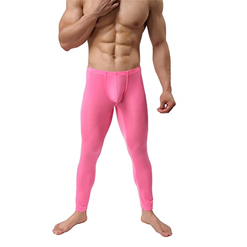 Yoobng Mens Compression Long Pants Skinny Sports Trousers Workout Fitness Gym Leggings Pink #TOP2