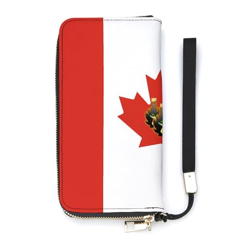 Canada Maple Syrup Canadian Flag Women's Leather Clutch Wallet with Zip Card Holder Hand Strap Large Capacity