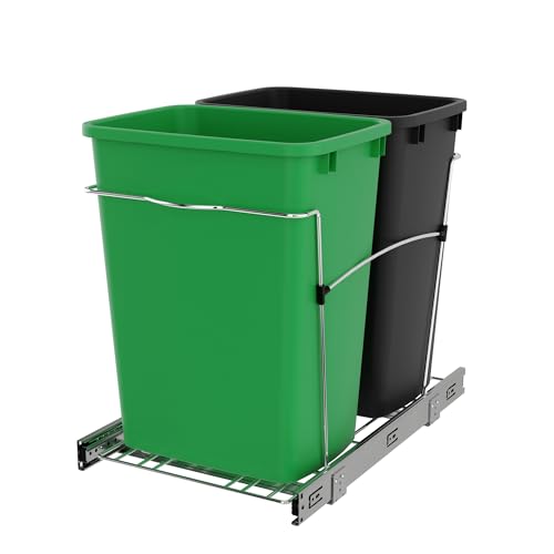 Image of Rev-A-Shelf Double Pullout Garbage Trash Cans for Kitchen Cabinets, 35 Qt