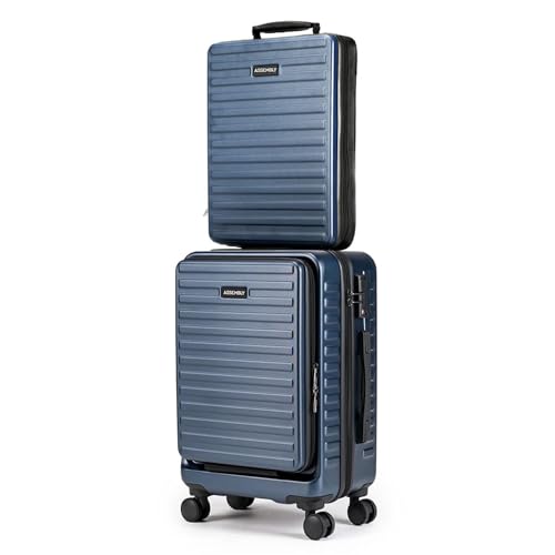 Image of THE ASSEMBLY Premium Polycarbonate 8 Spinner Wheel Cabin Trolley Bag & Laptop Backpack Combo for Travel Fits Up to 15.6 inch Laptop with TSA Lock,50L Trolley +12L Unisex Backpack|StarkPro Edge-Blue