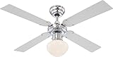 Deckenventilator mit Beleuchtung und Zugschalter Leise - Ventilator Decke mit Licht - 4 Flügel Beidseitig Montierbar - LED Deckenlampe mit Lüfter Schlafzimmer 3 Stufen - Durchmesser 105 cm