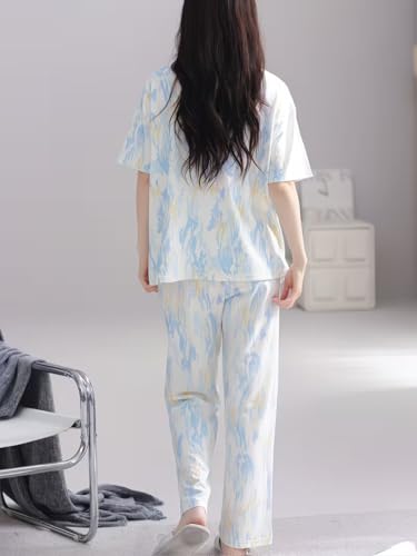 Image of Celary Korean Women's Pyjama Set|Half Sleeve T-Shirt & Printed Pyjama Set for Women|Size:- M to 4XL|Soft Cotton Blend Comfortable Night Suit for Women