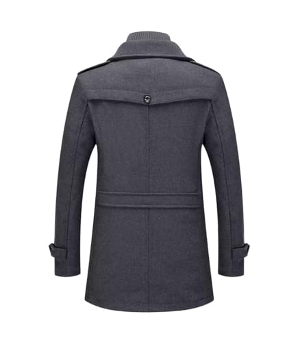 Image of FTIMILD Mens Wool Blend Coat with Detachable Collar Two Collar Single Breasted Pea Coat Business Trench Coat