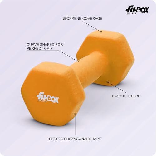 Image of FitBox Sports Premium 4kg (2kg x 2) Neoprene Coated Cast Iron Dumbbells for Exercise & Fitness | Strength Training for Home Gym - Red