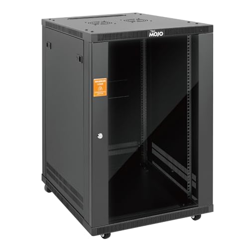 Tecmojo 18U 600mm Depth Wall Mount Server Cabinet with Casters IT Network Rack Enclosure Lockable Door and Side Panels Black Glass Door for 19 IT Equipment A/V Devices