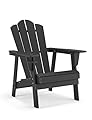 BUPPLEE Adirondack Chair with Cup Holder, 450 LBS Heavy Duty HDPE Poly Lumber Fire Pit Chair, All-Weather Resistant Plastic Adirondack Chairs for Patio, Garden, Deck & Backyard, Black