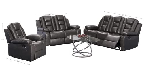 Liveasy Furniture 2-Pc Faux Leather Reclining Sofa And Loveseat Living Room Set In Charcoal Grey, Sofa Loveseat Chair Pillow Top Backrest And Armrests (Sofa+Loveseat) #TOP1