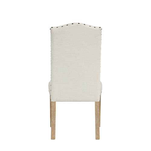 Homepop Home Decor | Classic Upholstered Parsons Dining Chairs | Curver Top Dining Chairs with Nailhead Trim, Vanilla Cream Textured Woven (Set of 2) - Thumbnail 7