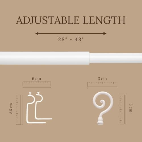 Image of The Decor Mart 28 inch-48 inch Adjustable Curtain Rod for Door & Windows with Brackets Set Curtains Hanging Extendable Iron Metal Pipe Holder with White Spiral Metal Finial