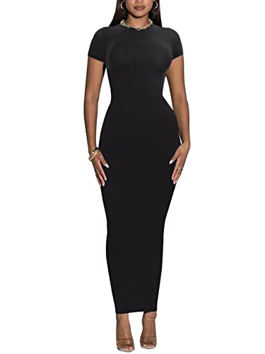 Women's Long Bodycon Dresses Leopard Print Casual Maxi Club Party Tight Dress Short Sleeve3