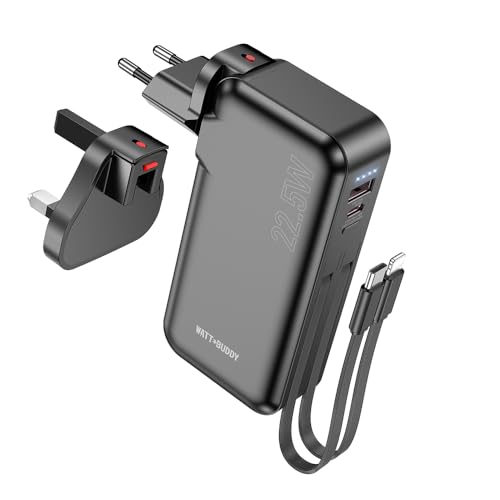 Watt Buddy 10000mAh 22.5W Power Bank with Built-In USB-C & USB-A Cables, Fast Charging Portable Charger for iPhone, Android Devices, Travel Power Bank, Holiday Essentials, Fast Charging Watt Buddy 10000mAh 22.5W Power Bank with Built-In USB-C & USB-A Cables, Fast Charging Portable Charger for iPhone, Android Devices, Travel Power Bank, Holiday Essentials, Fast Charging