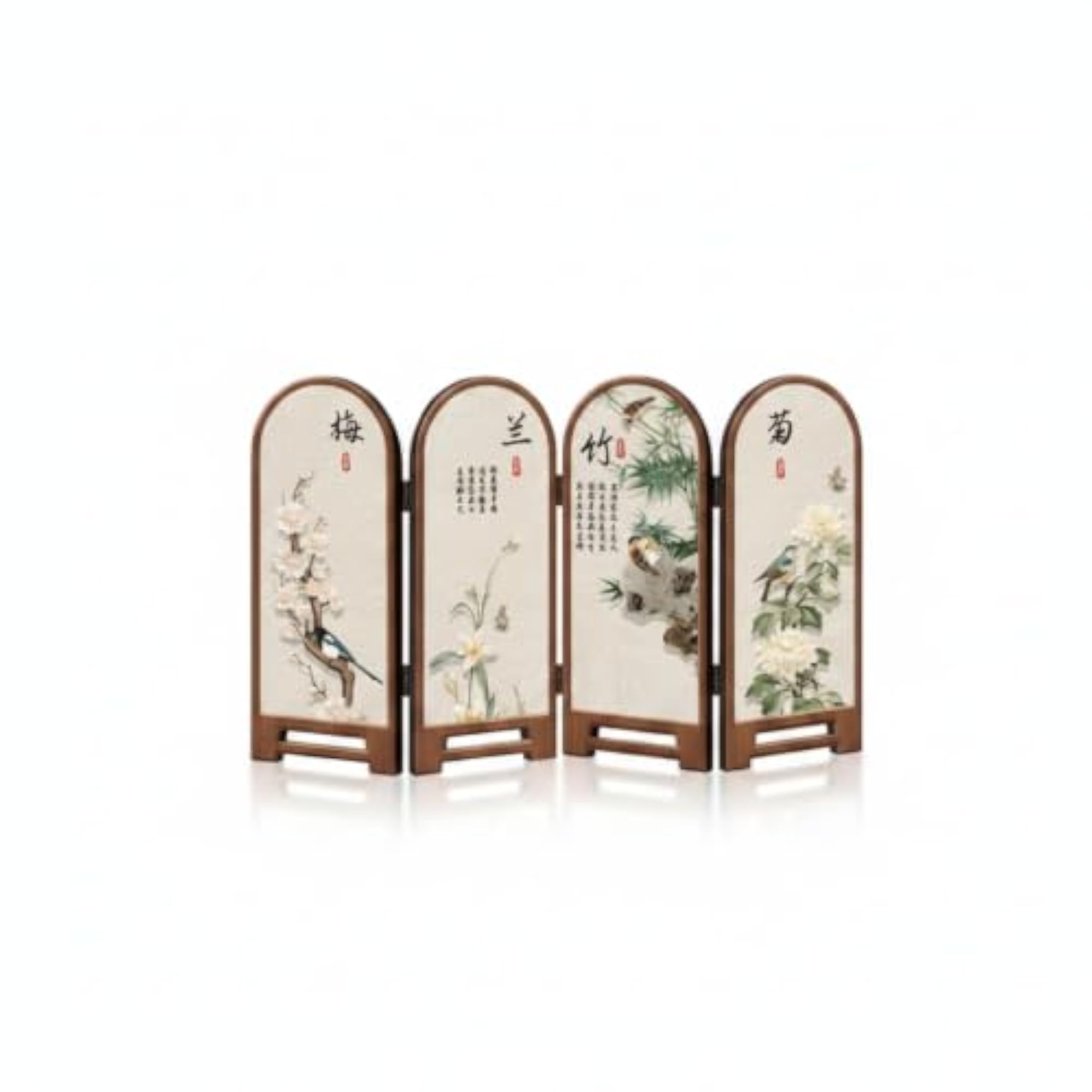 Tabletop Folding Screen Dark Lumber Color Decorative Panel