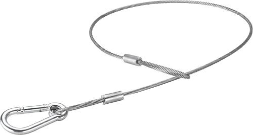 Kupo Safety Wire Steel Cable for Lighting and Rigging, 2.6ft Length with Locking D-Ring and 3.5mm Diameter for Securing Fixtures, Clamps, and Overhead Equipment (KG060912)
