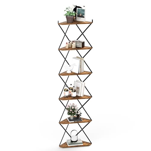 IRCPEN 6 Tier Wall Mounted Corner Shelf Stand, Industrial Corner Bookshelf