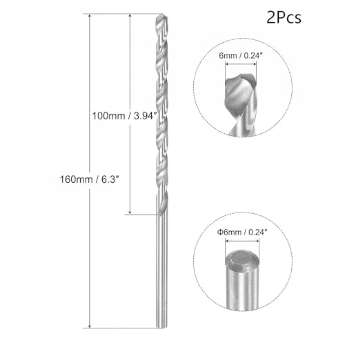 TA-VIGOR 2Pcs 6mm Extra Long Twist Drill Bits, 160mm Length High-Speed Steel HSS Straight Shank Spiral Drill Bits for Wood Metal Aluminum Plastic 2 TA-VIGOR 2Pcs 6mm Extra Long Twist Drill Bits, 160mm Length High-Speed Steel HSS Straight Shank Spiral Drill Bits for Wood Metal Aluminum Plastic - Image 2