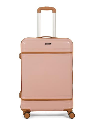 Image of Teakwood Medium Size 8 Wheels Trolley Bag, Hard Cabin with Zipper Closure, Adjustable Push Button & Cross Side Strap, Number Lock System 360 Degree (Medium, Rose)