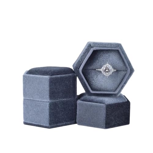DYYEUAVT Scatola Porta-Anello Vintage Ottagonale Quadrata Singola e Doppia con Coperchio Staccabile, Scatola Porta-Orecchini, proposta di Matrimonio, Anello Pendente(Grey Blue-S,Double Ring Box)