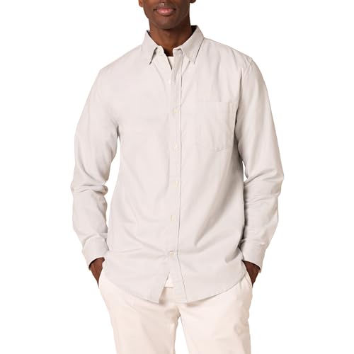 Amazon Essentials Mens Slim-Fit Long-Sleeve Stretch Oxford Shirt with Pocket Light Grey XX-Large