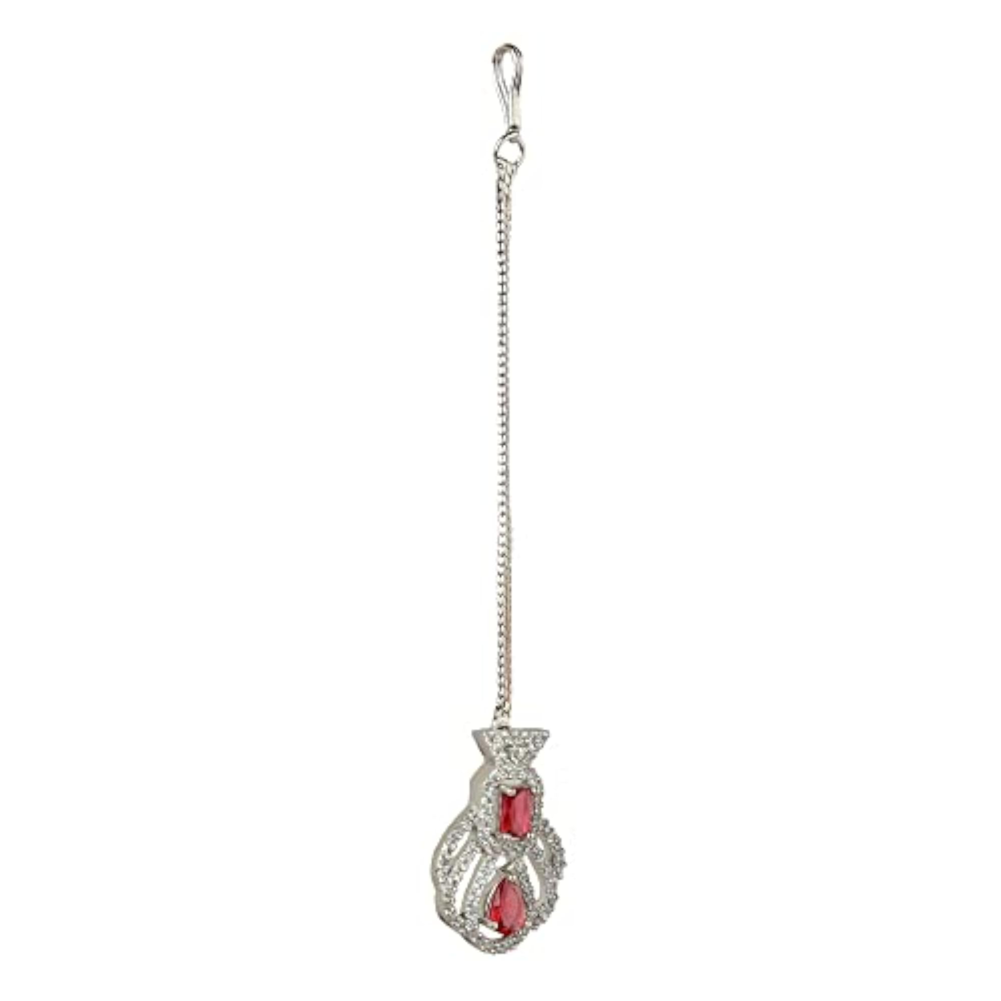 Women's Silver Plated AD & CZ Studded Crystal Maang Tikka