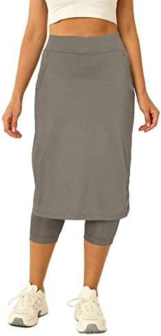 Aurgelmir Womens Tennis Skirt with Capris Leggings Golf Knee Length Skorts Athletic Long Skirts for Women with Pockets Grey
