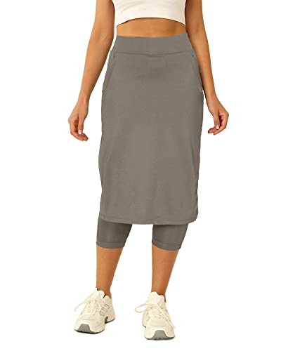 Aurgelmir Womens Tennis Skirt With Capris Leggings Golf Knee Length Skorts Athletic Long Skirts For Women With Pockets Grey #TOP9