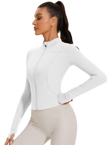 LOMON-Workout-Jackets-for-Women-Grey-Cropped-Running-Yoga-Zip-Up-Track-Jacket-with-Pockets