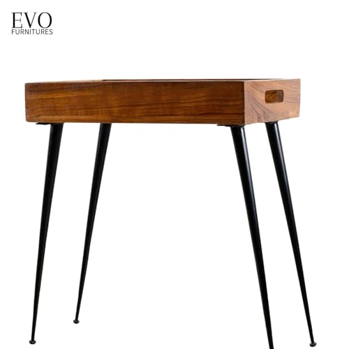 Image of Trayva Table | Solid Mango Wood Tray Table with Iron Legs - Multipurpose Bedside & End Table for Living Room | Handcrafted Accent Furniture