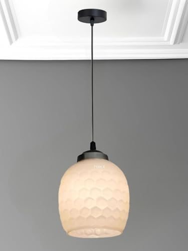 Image of Handmade White Pendent Light, Glass, Ceiling Lamp, Hanging Ceiling Decorative Chandelier, Home Decor Item (Honeycomb Glass) (with Bulb)