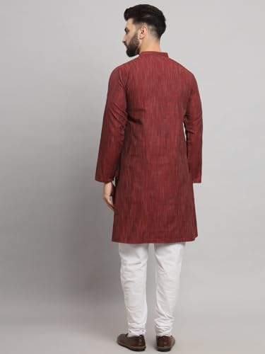 Latest Chikan Men's Cotton Regular Textured Long Kurta Full Sleeves - Casual Ethnic Wear�