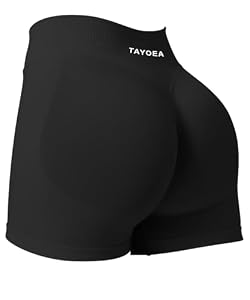 TAYOEA Sport Shorts Damen Scrunch Kurze Sporthose Push Up Kurze Leggings Butt Lifting Gym Short Nahtlose Workout Radlerhose Damen Schwarz,M